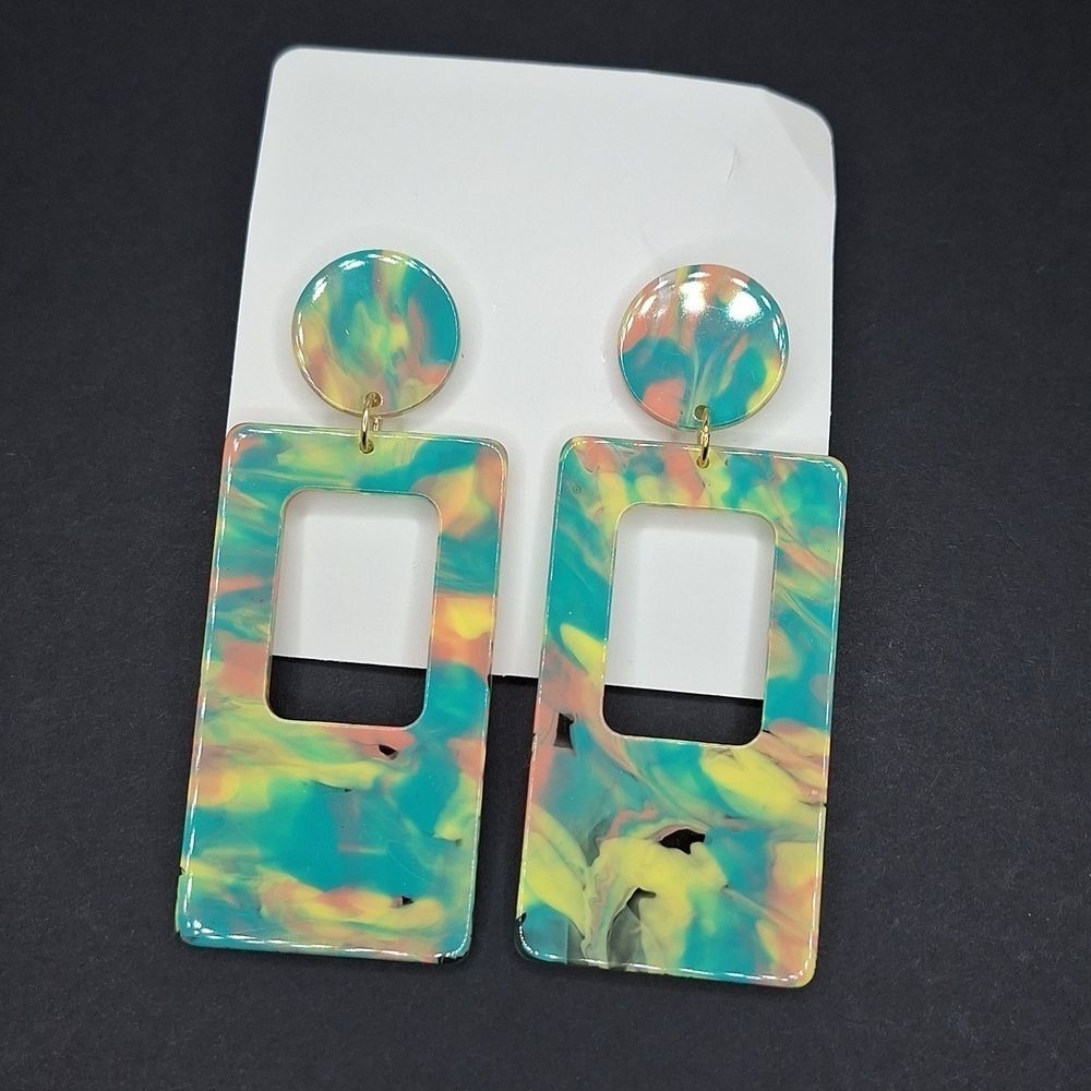 Pastel swirl acrylic earrings rectangular hollowed out statement jewelry